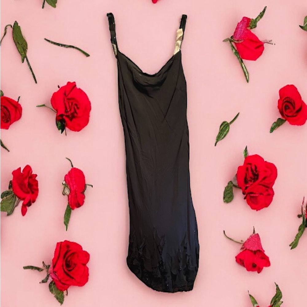 Gilar Black Silk Spaghetti Strap Dress